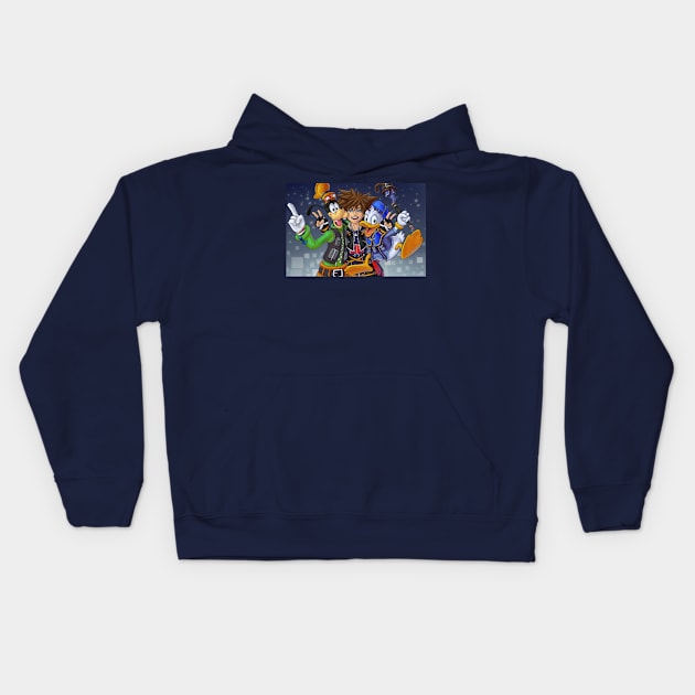 Kingdom Hearts - Sora Donald Goofy Kids Hoodie by An_dre 2B